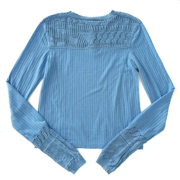 Free People | Colette Crochet Ribbed long Sleeve Blue Size XS - Picture 7 of 9